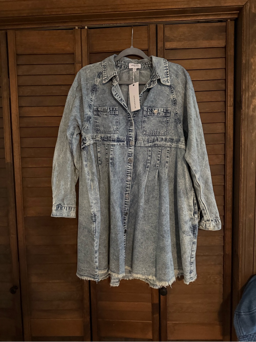 Washed Denim Mini Dress - Light Blue